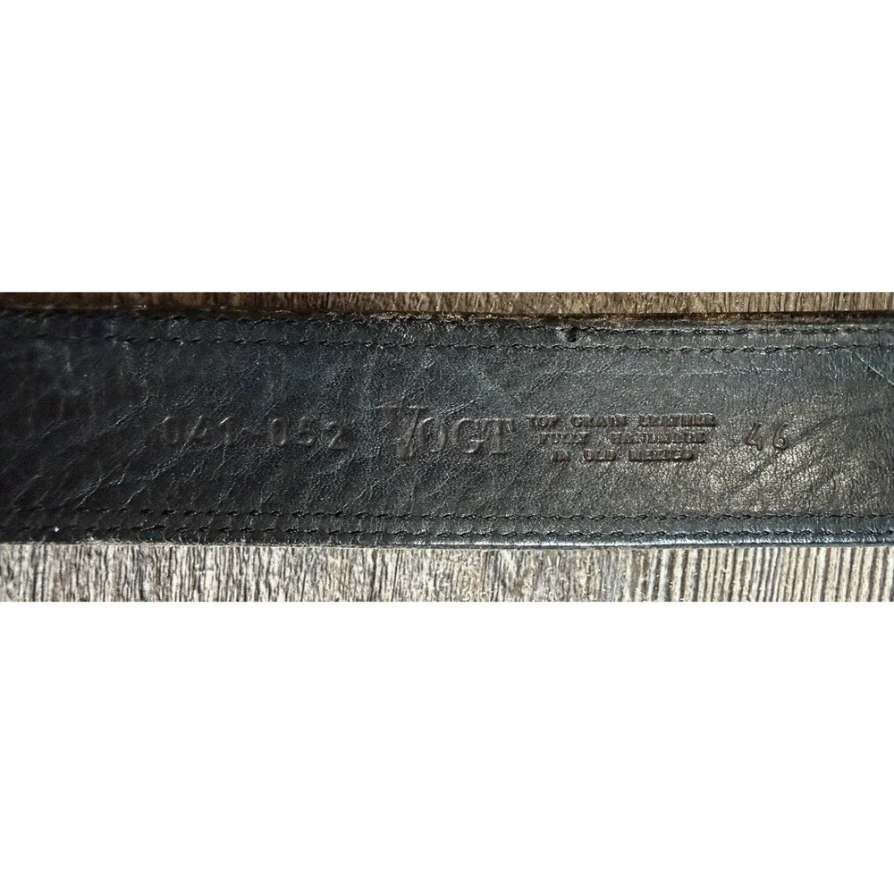 Vtg Vogt Black Leather Western Belt 46 Basketweave Tooled Silver Engraved Buckle